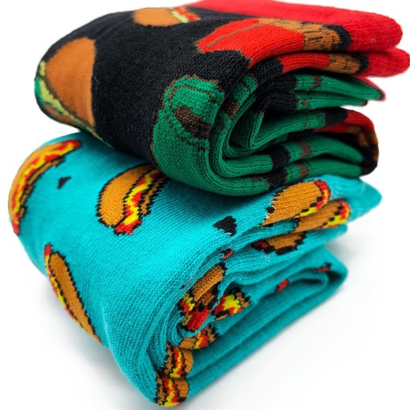 Two Pair Socks, Foodie Black Teal Red Socks, Funny Unisex Socks, Ugly Socks - Picture 3 of 6